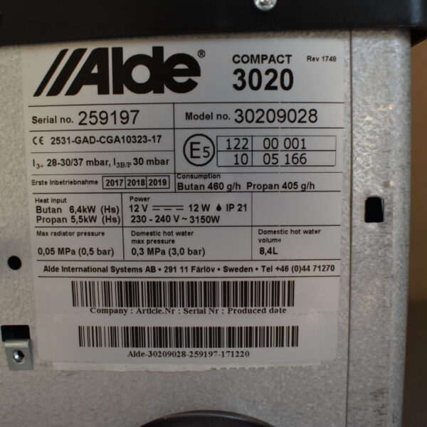 Alde Heizung Compact 3020 Modell: 30209028