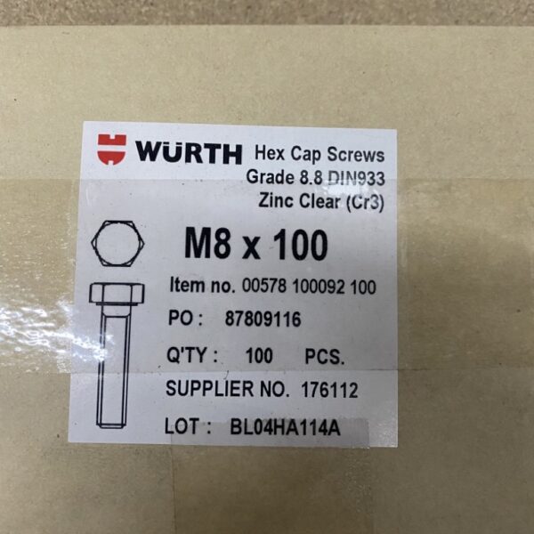 Würth M8 x 100 20 Stück Art. Nr. 00578-100092-100