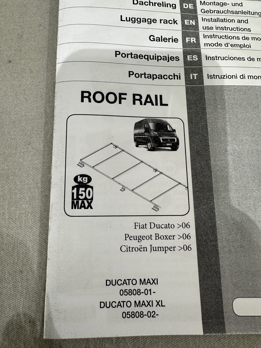 Fiamma Roof Rail Dachreling, Fiat Ducato, Art.Nr: 05808-01
