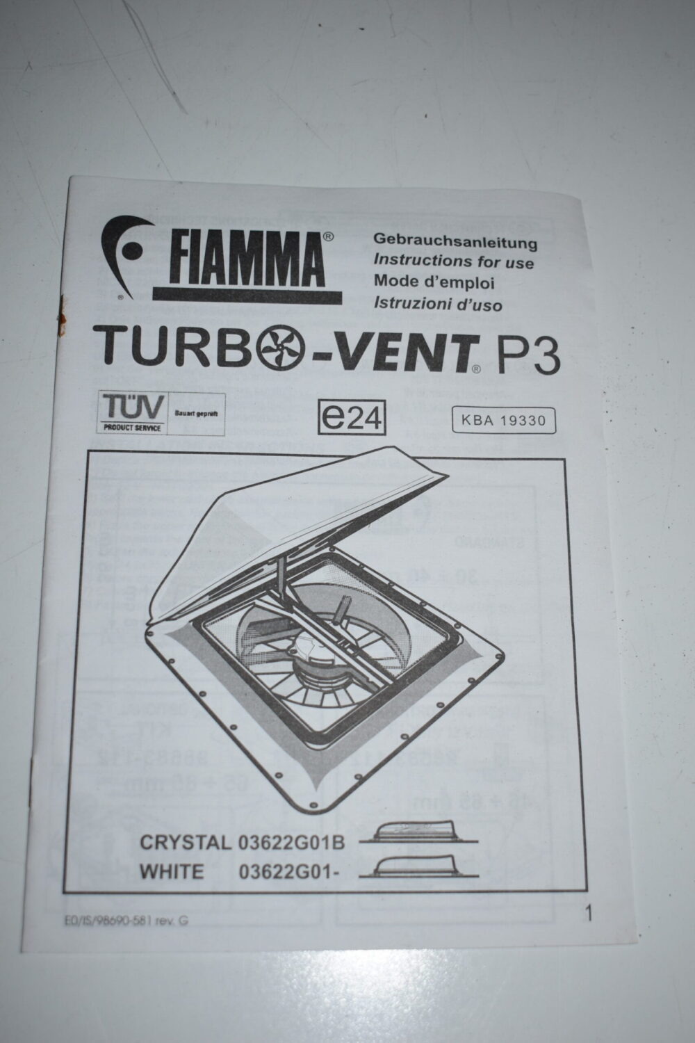 Fiamma Turbo-Vent P3 Dachlüfter Dachhaube crystal neu mit Schalter