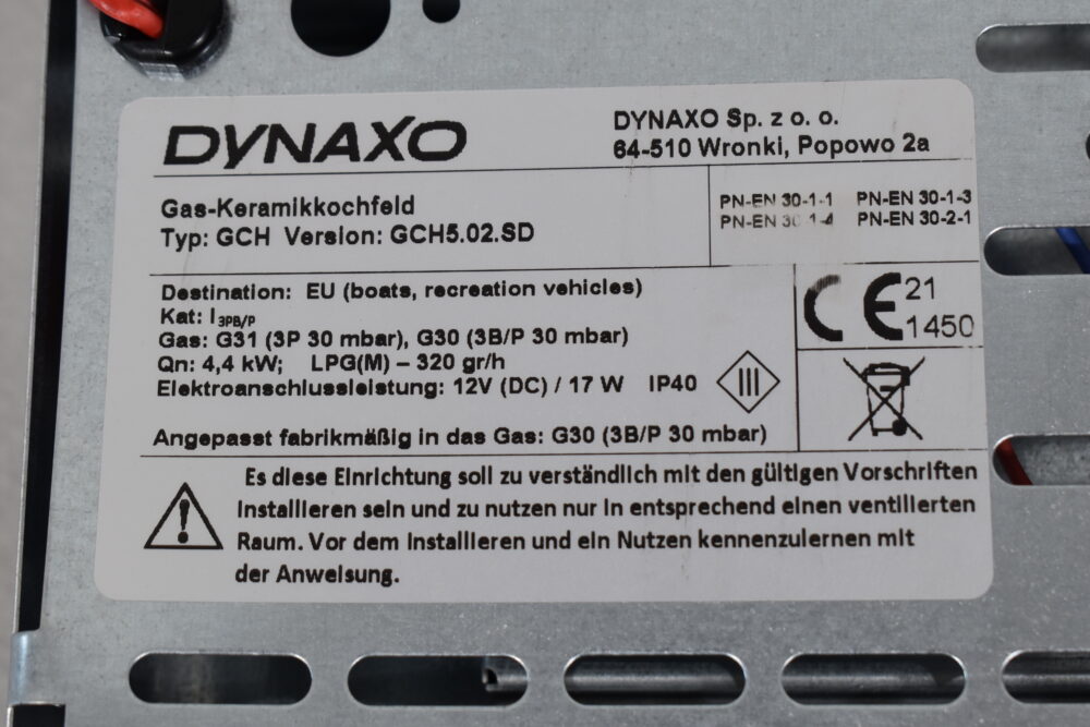 Dynaxo Gas- und Keramikkochfeld, Typ GCH, G31, G30, ca.80x380x545mm