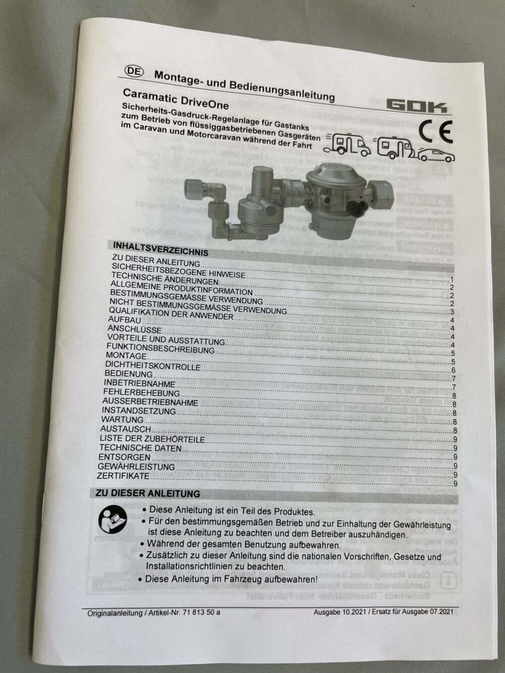 Regler für Gastank, Caramtic Drive One, Bj. 2022