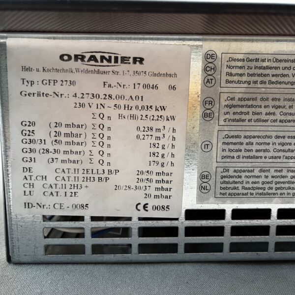 Oranier GFP 2730 Autark Gas Einbauceranfeld