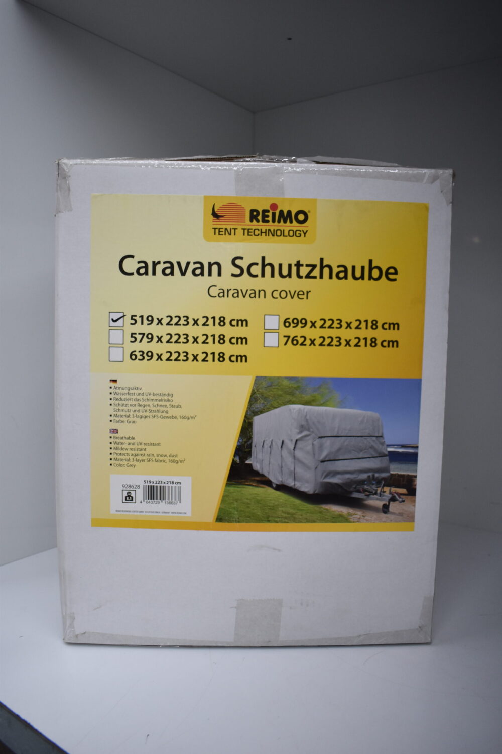 Reimo Caravan Schutzhaube grau mit Schutzhülle und Gurten ca. 519x223x218 cm
