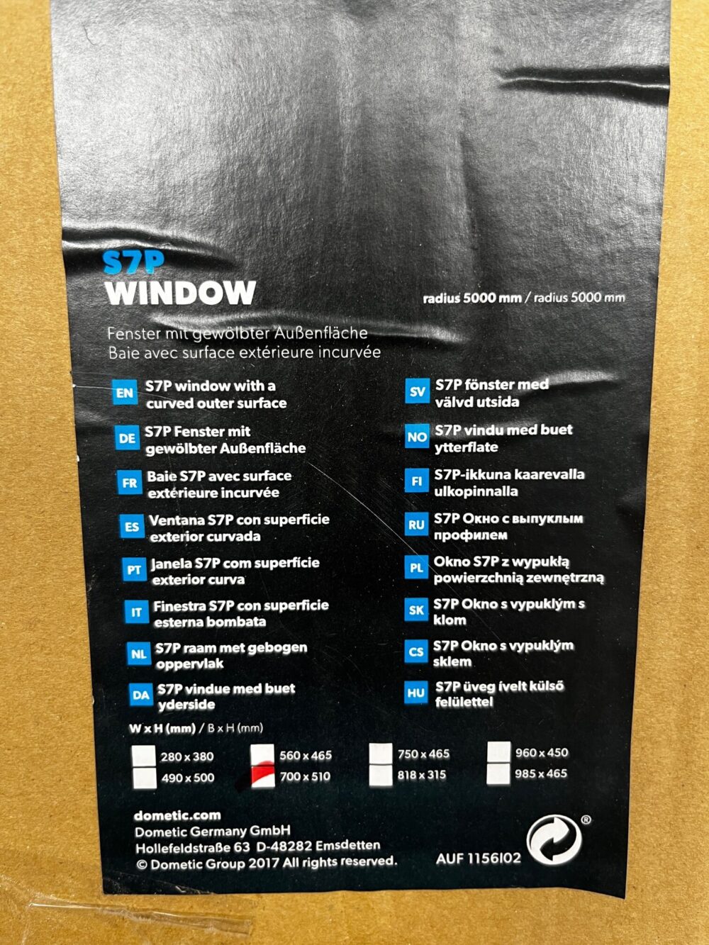 Dometic S7P Fenster mit gewölbter Außenfläche 700x510