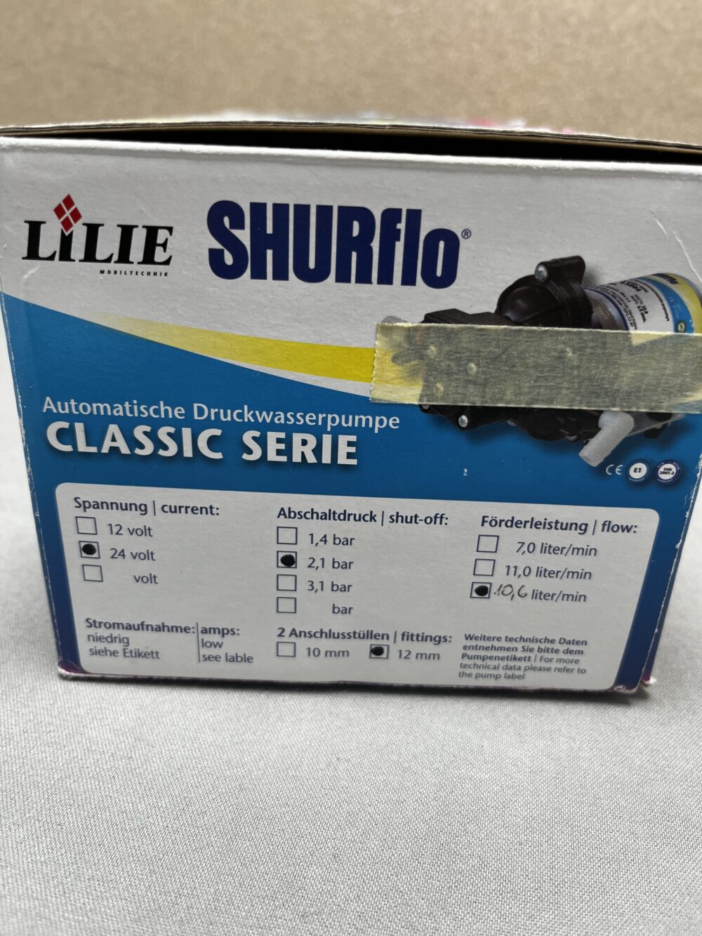 Lilie Shurflo Automatische Wasserdruckpumpe Classic Series 24 Volt 2,1 bar 10,6 l/min.