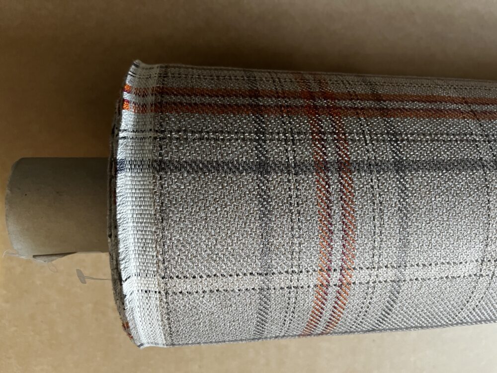 Meterware Kissenstoff Dekostoff kariert taupe orange Breite 140cm 10 Meter