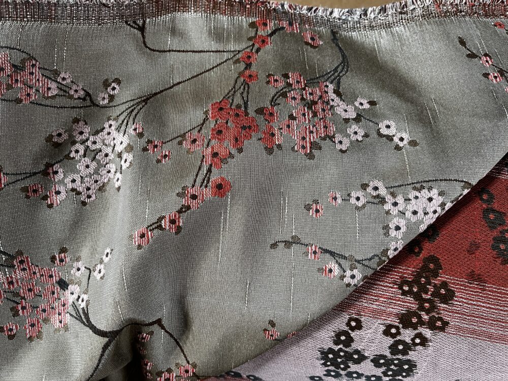 Meterware Kissenstoff Olbia Taupe Sakura rosa Breite 140cm 10 Meter