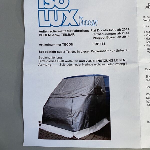 IsoLux Außenisoliermatte für Fahrerhaus Fiat Ducato / Citroen Jumper / Peugeot Boxer ab 2014