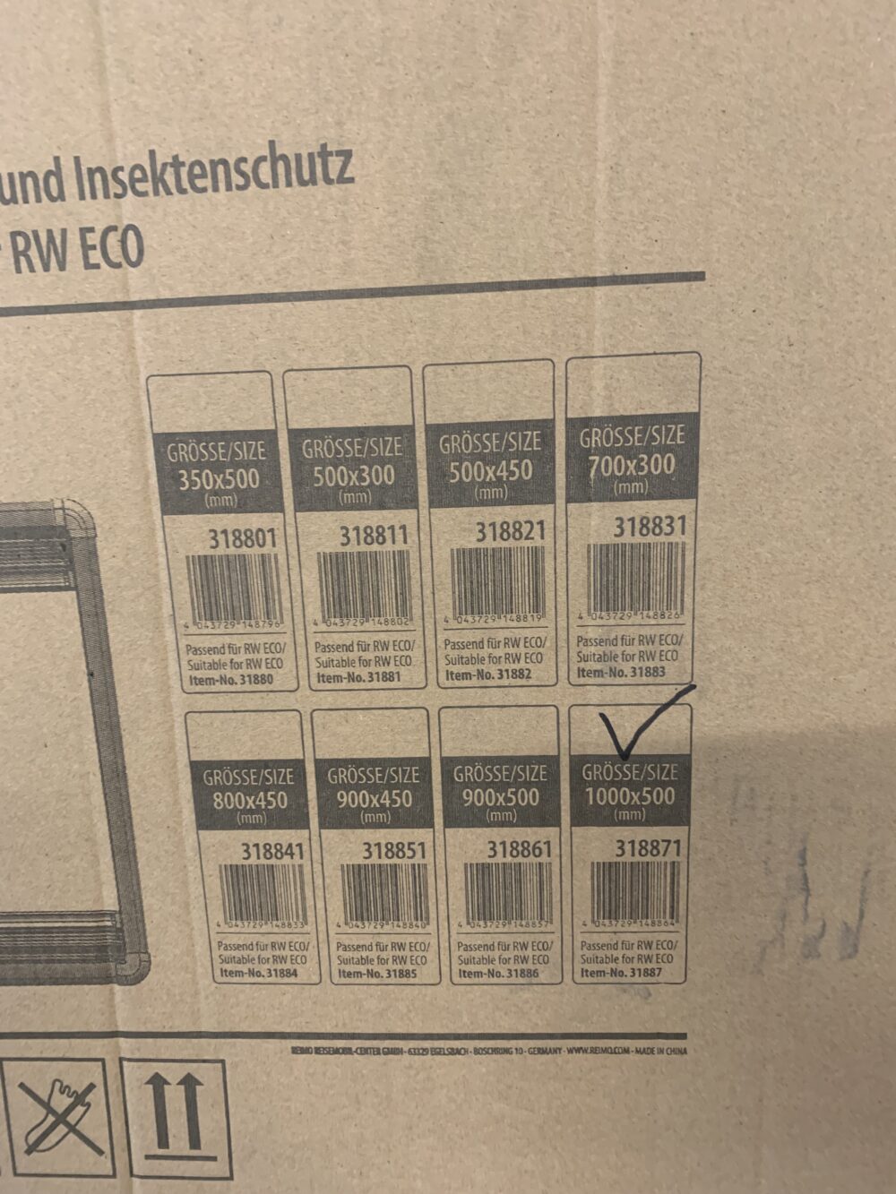 Carbest Innenrahmen für RW ECO mit Insektenschutz und Verdunklungssysteme 1000x500mm