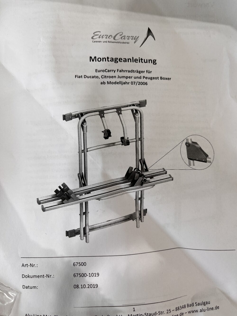 Euro Carry Fahrradträger für Fiat Ducato ab 07/2006 Citroen Jumper Peugeot Boxer