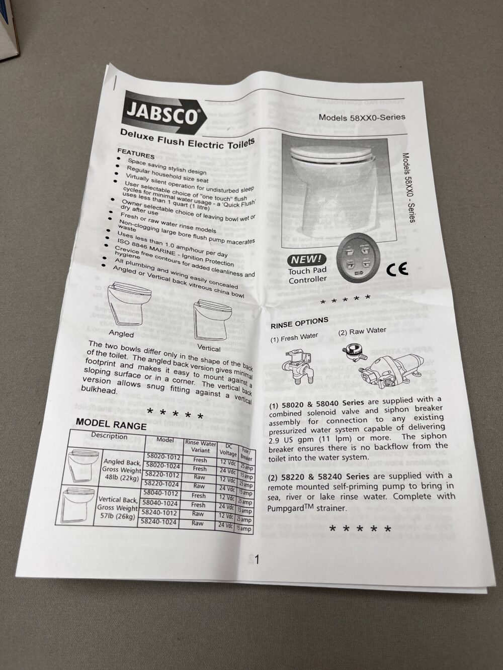 Jabsco Deluxe Flush Control Kit 12v & 24v 58029-1001